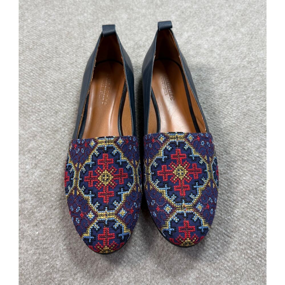 Womens Embroidered Navy Patterned Flats